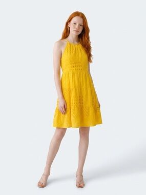 Eliza J Bright Yellow Eyelet Halter Dress